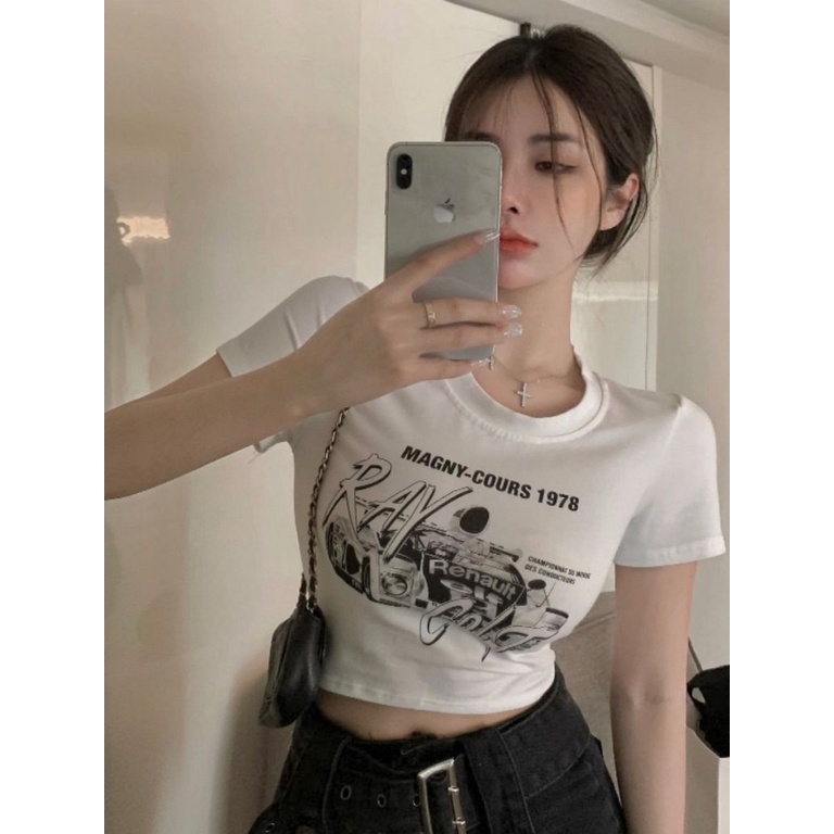 Áo baby tee Thun croptop nữ Tay Ngắn Dáng Ôm Hở Rốn In Họa Tiết Phong Cách Desire Thời Trang Mùa Hè Mới Cho Nữ