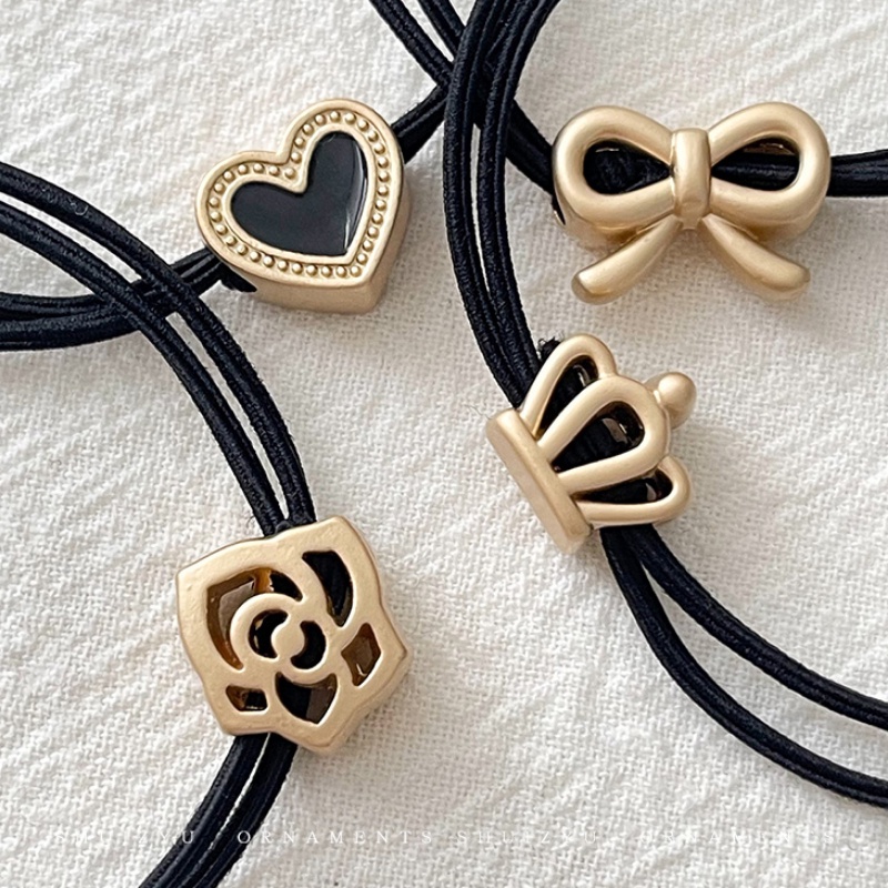 Set 5 Dây Buộc Tóc Cao Su Co Giãn Màu Đen Hợp Kim Phong Cách Hàn Quốc Đơn Giản Dành Cho Nữ