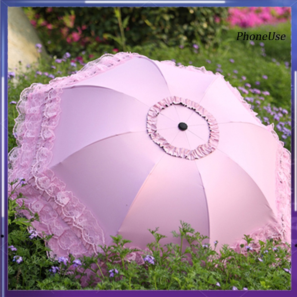 Dù Chống Nắng / Tia UV Trọng Lượng Nhẹ Phối Ren Dạng Gập Cho Nữ