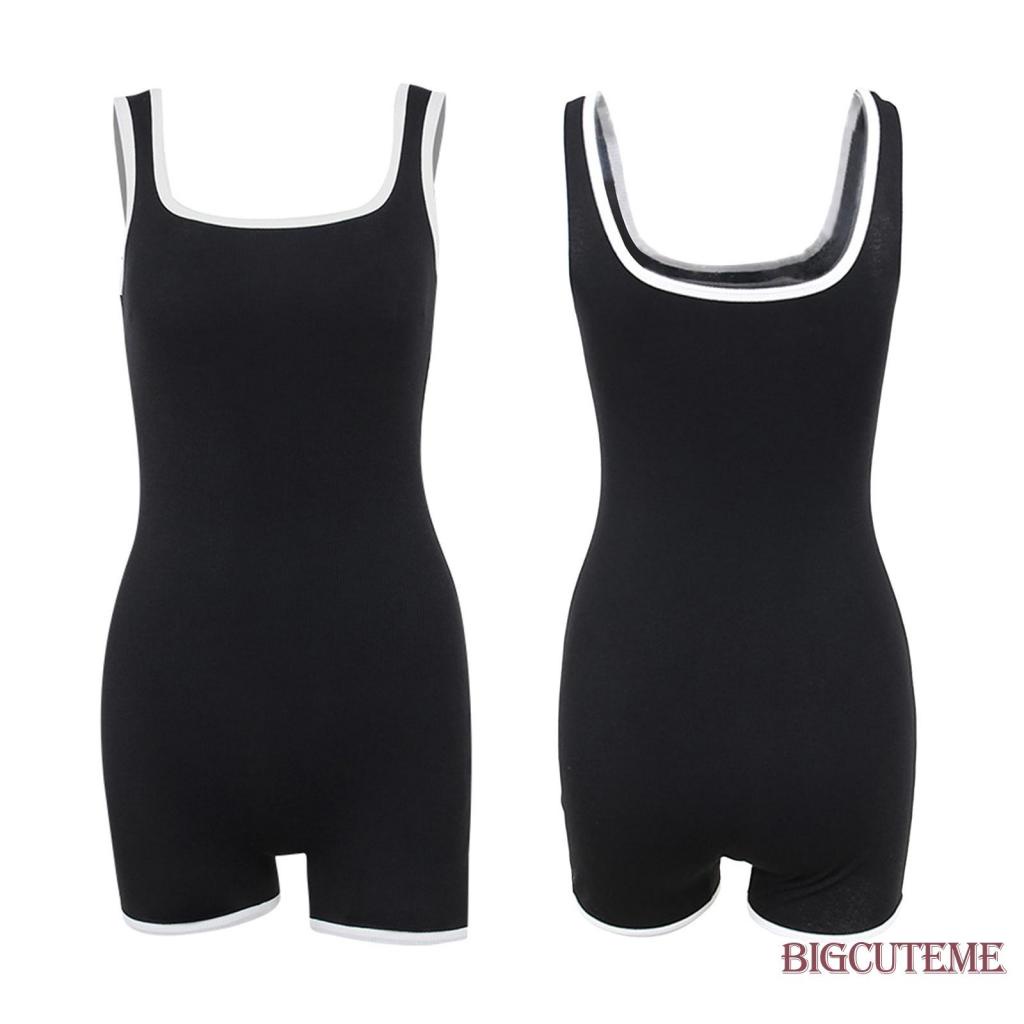 Bộ Áo Liền Quần Ngắn Cổ Chữ U Không Tay Màu Sắc Tương Phản Dành Cho Nữ