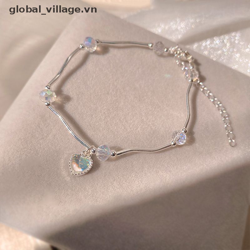 Vòng Tay Nữ Đính Đá Pha Lê Trái Tim Nhiều Màu Sắc Siêu Cổ Tích Ngọt Ngào Trang Trí Gợn Sóng Làm Quà Tặ