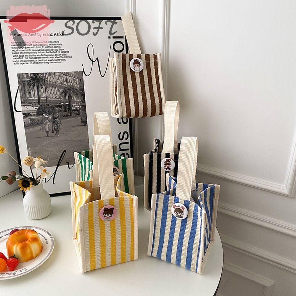 SOFTNESS Túi Xách Tay Hoa Văn Kẻ Sọc Giản Dị Thời Trang