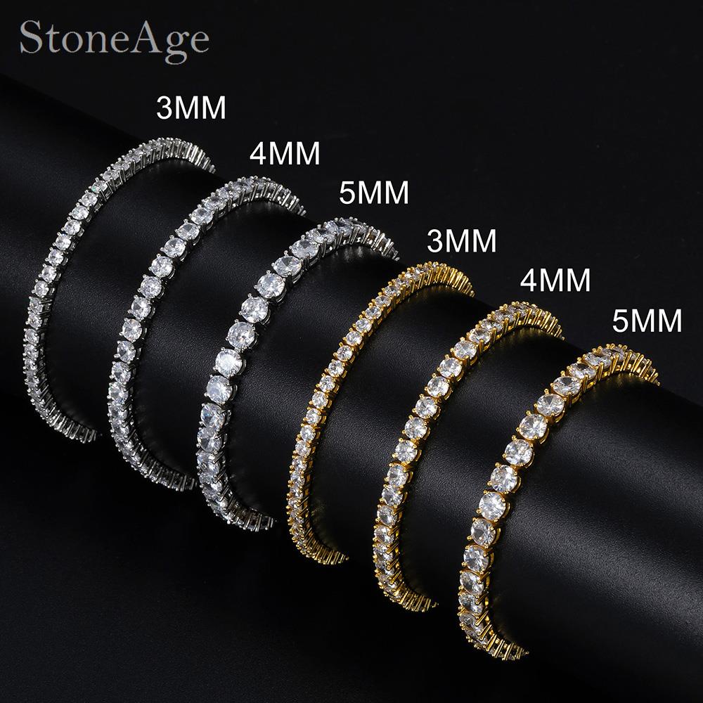 Vòng Đeo Tay Đánh Tennis CZ 3 / 4 / 5mm Phong Cách Hip Hop Cho Nam Và Nữ