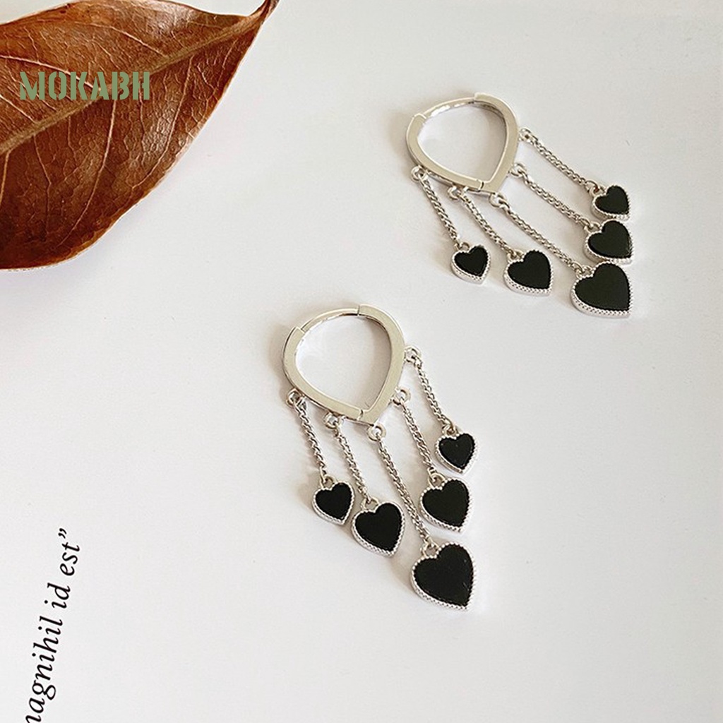 1 Đôi Bông Tai Hợp Kim Hình Trái Tim Màu Đen Phong Cách Hàn Quốc Thanh Lịch Dành Cho Nữ