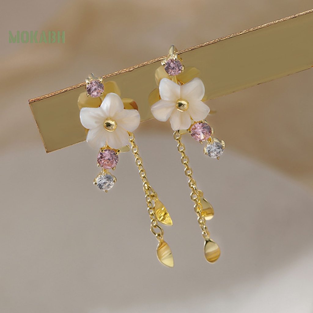 1 Đôi Bông Tai Hình Hoa Và Vỏ Sò Đính Đá Thời Trang