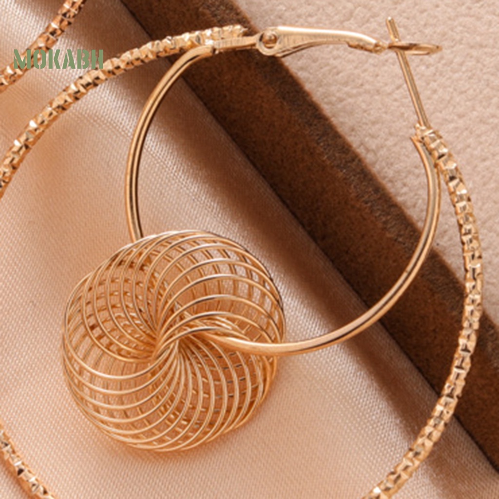 1 Đôi Bông Tai Tròn Hai Lớp Bằng Kim Loại Thời Trang