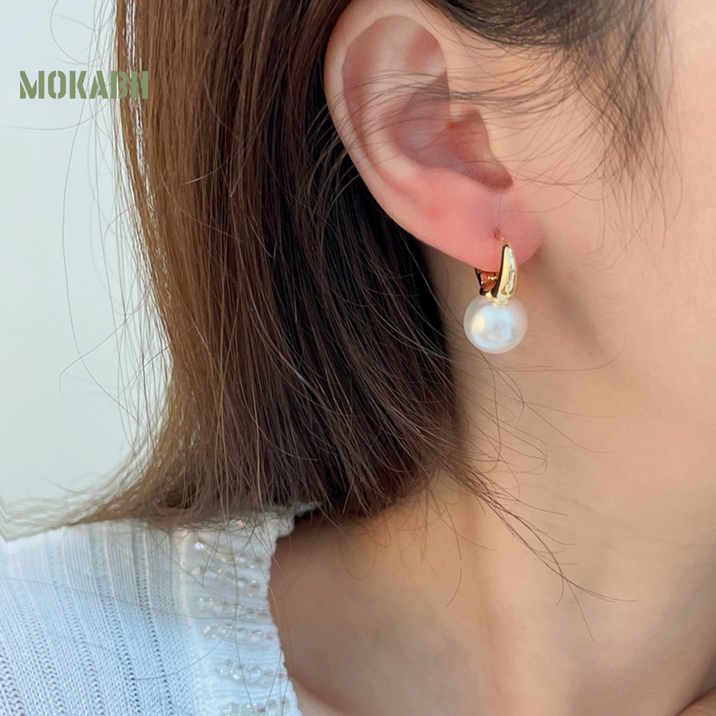 1 Đôi Bông Tai Hình Học Đính Ngọc Trai Giả Phong Cách Hong Kong Thời Trang Dành Cho Nữ