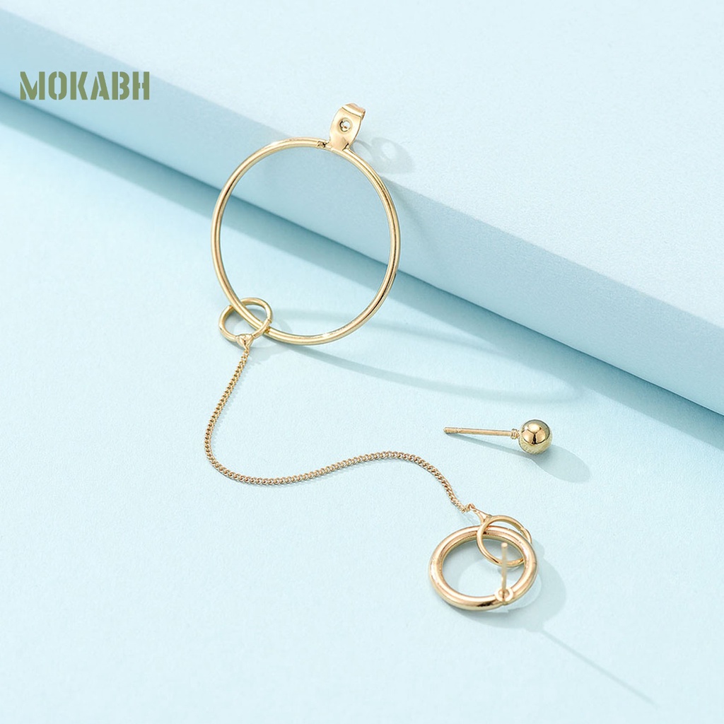 1 Cặp Khuyên Tai Dạng Chuỗi Hình Học Không Đối Xứng Màu Vàng Thời Trang