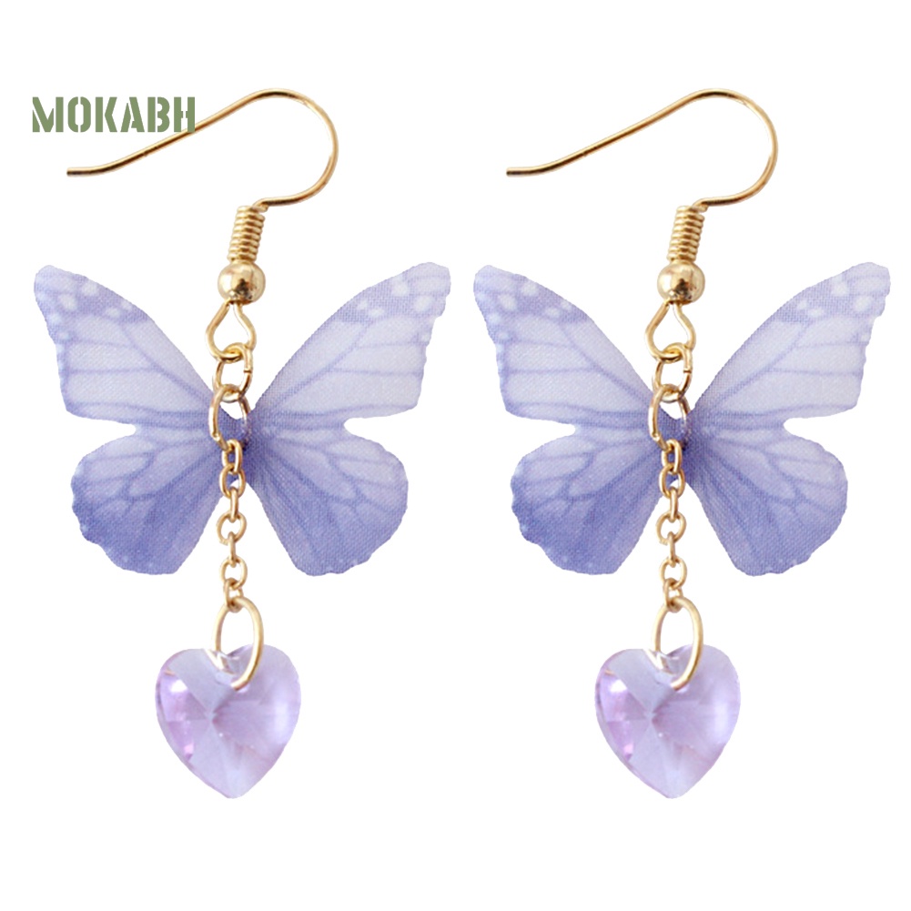 Bông Tai Dáng Dài Hình Trái Tim Và Bướm Thanh Lịch Cho Nữ