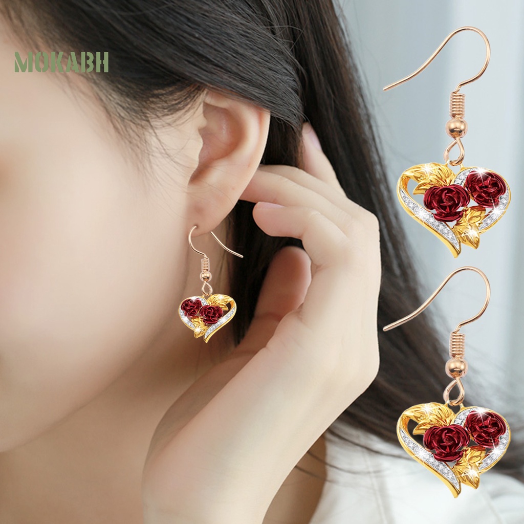 1 Bộ Vòng cổ + Bông Tai Mạ Điện Hình Trái Tim Đính Đá Sang Trọng Cho Nữ