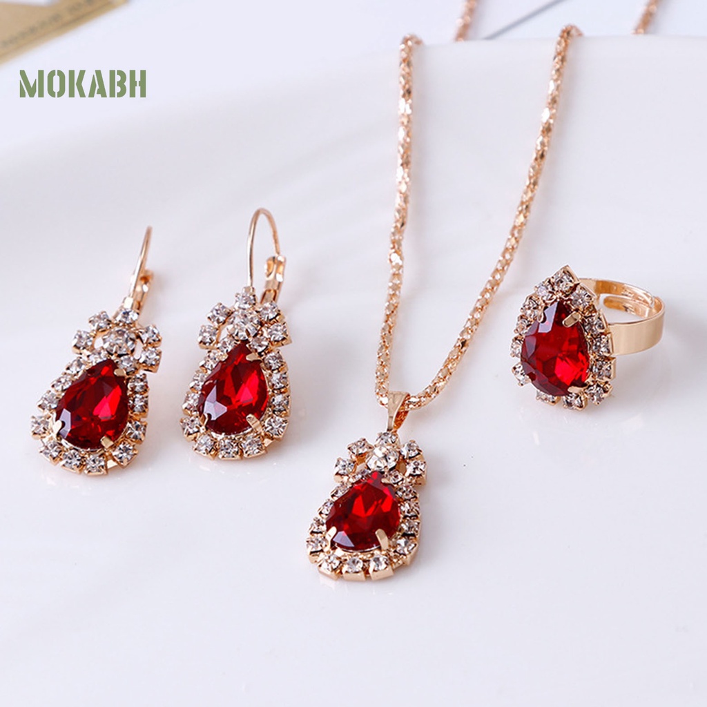 Set 3 Vòng cổ / Nhẫn / Bông Tai Hình Giọt Nước Chống Mòn Thời Trang Sang Trọng Cho Nữ