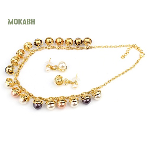 Bộ Vòng cổ + Bông Tai Đính Ngọc Trai Nhân Tạo + Đá Sang Trọng Cho Nữ