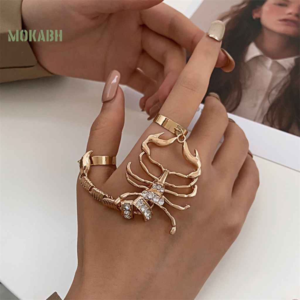 [Mới] Nhẫn Đeo Khớp Ngón Tay Mạ Điện Họa Tiết Hình Học Đính Đá Lấp Lánh Phong Cách Punk Chưa Phai Màu Trang Trí Hình Bọ Cạp Quyến Rũ