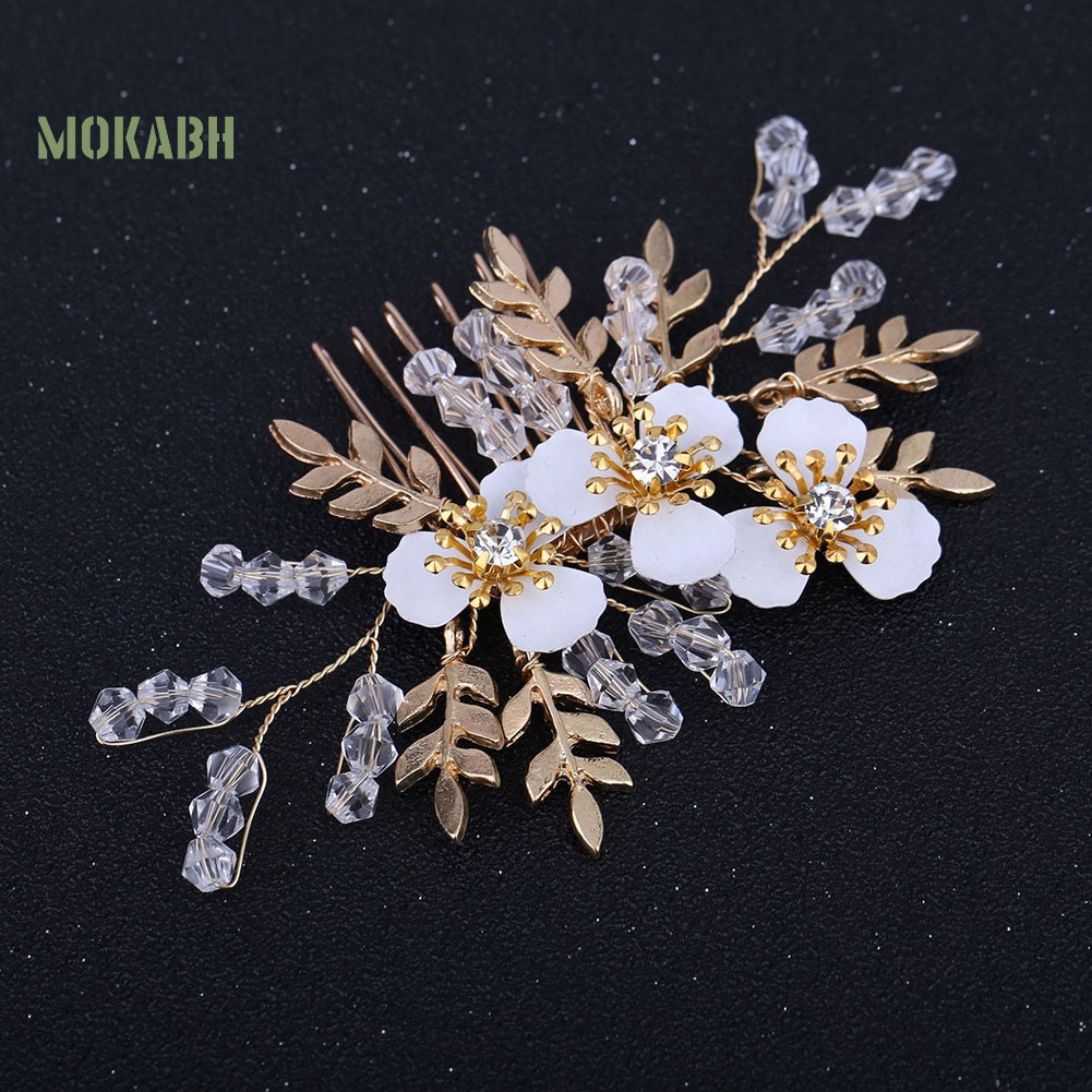 Lược Cài Tóc Hình Hoa Lá Đính Đá Thời Trang Cho Cô Dâu