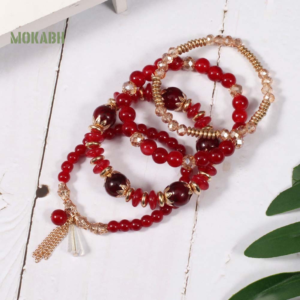 Set 4 Vòng Tay Chuỗi Hạt Phong Cách Boho Cho Nữ