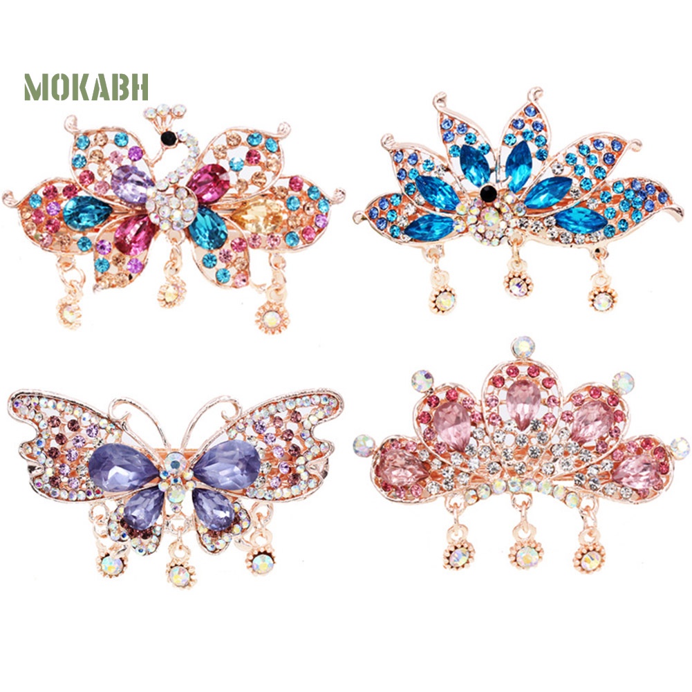 Kẹp Tóc Hình Bướm / Chim Công Đính Đá Thanh Lịch Cho Nữ