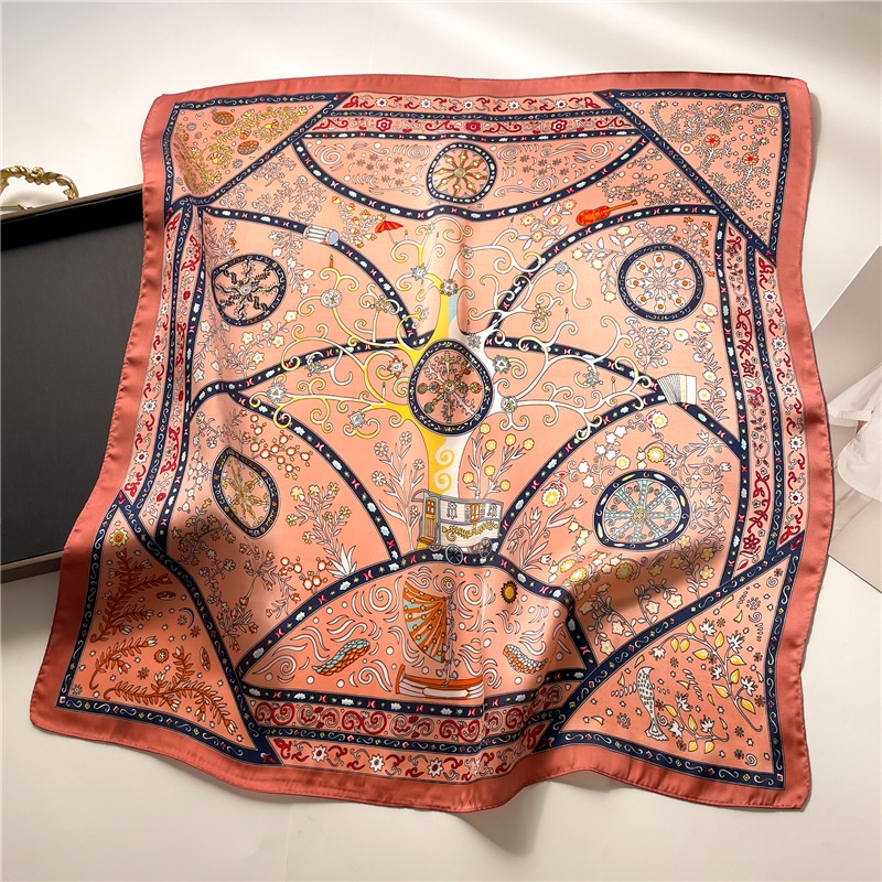 Khăn Choàng Cổ Hình Vuông 70X70Cm Chất Liệu Lụa Họa Tiết Hình Học Thời Trang Cho Nữ