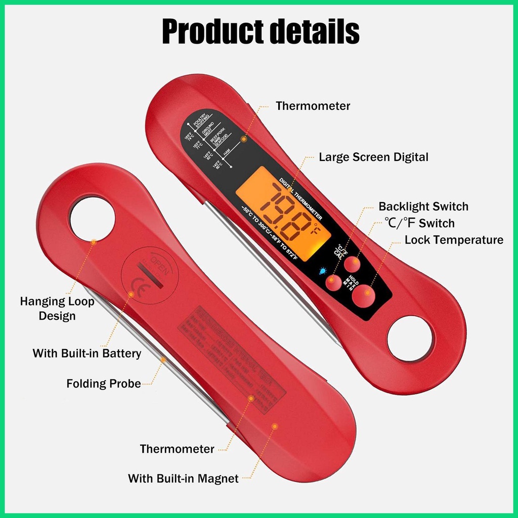 Nhiệt Kế Kỹ Thuật Số Chống Thấm Nước Có Thể Gấp Gọn Tiện Dụng Cho Cand Jwvn