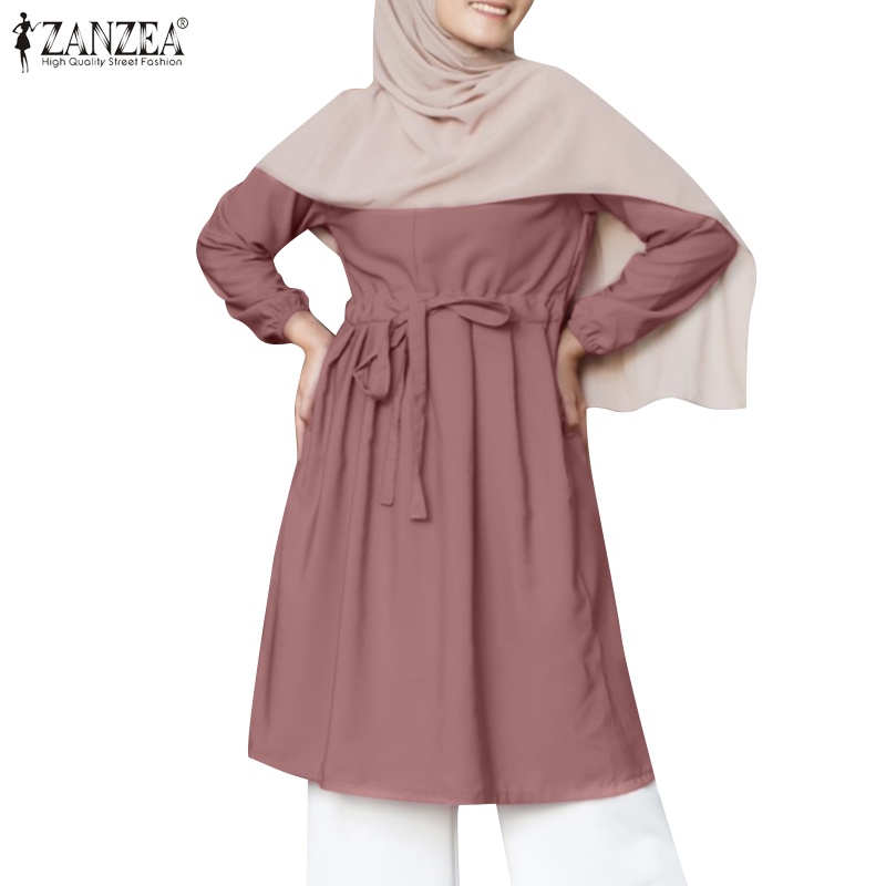 Zanzea Áo Tay Phồng Dài Phối Dây Rút Thời Trang Cho Phụ Nữ Hồi Giáo