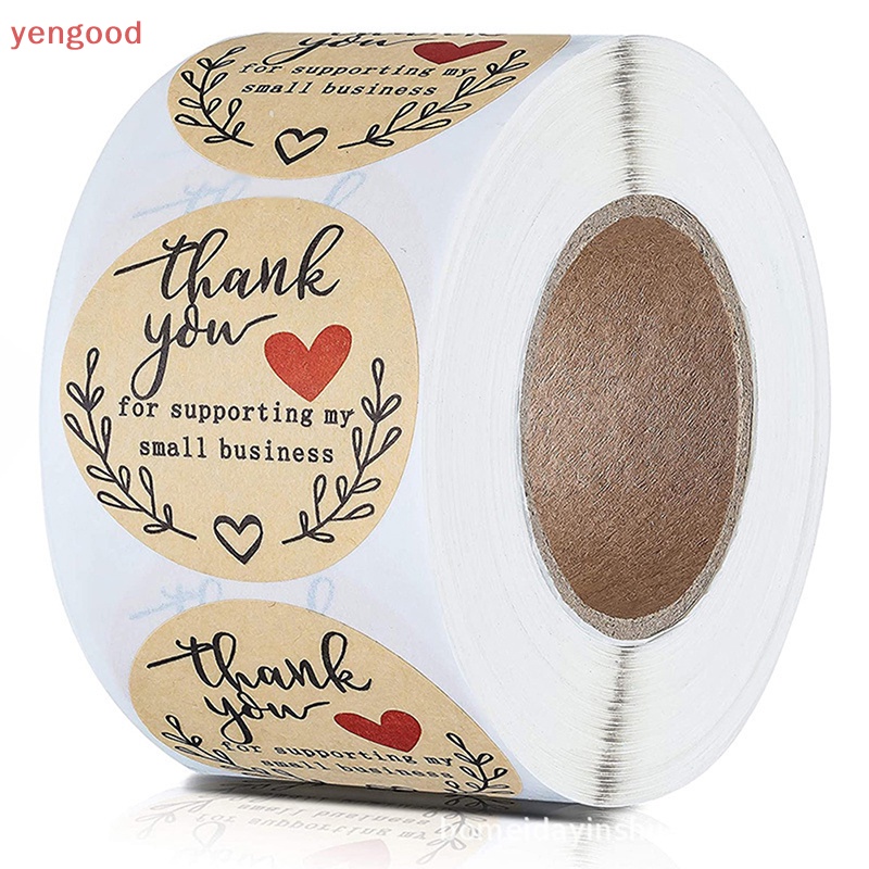 Set 500 Miếng Dán Giấy Kraft Hình Tròn In Chữ Thank you Trang Trí Đồ Thủ Công