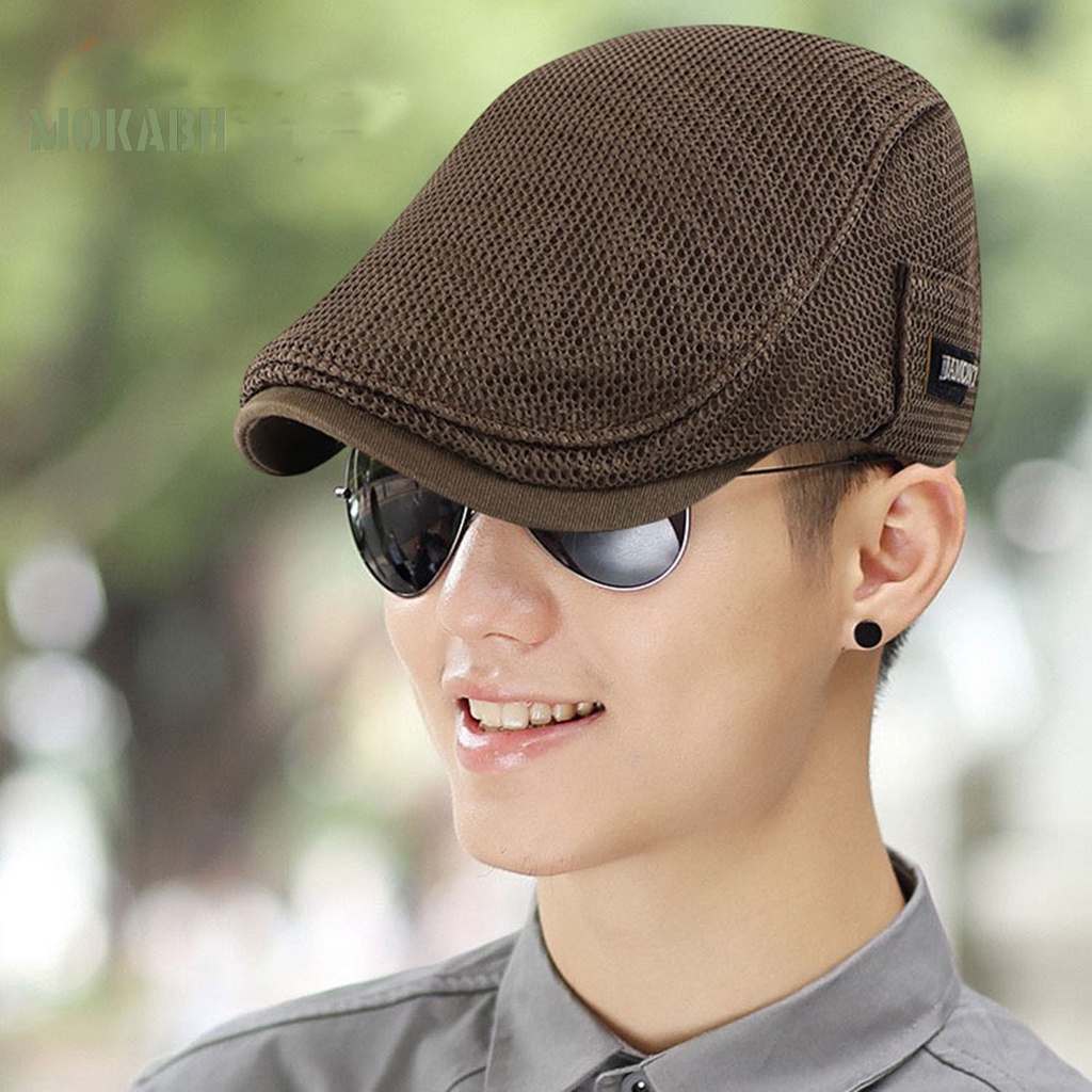 [Mok Abh] Mũ Beret Lưới Thoáng Khí Màu Trơn Khóa Cài Có Thể Điều Chỉnh Kích Thước Dành Cho Nam Giới
