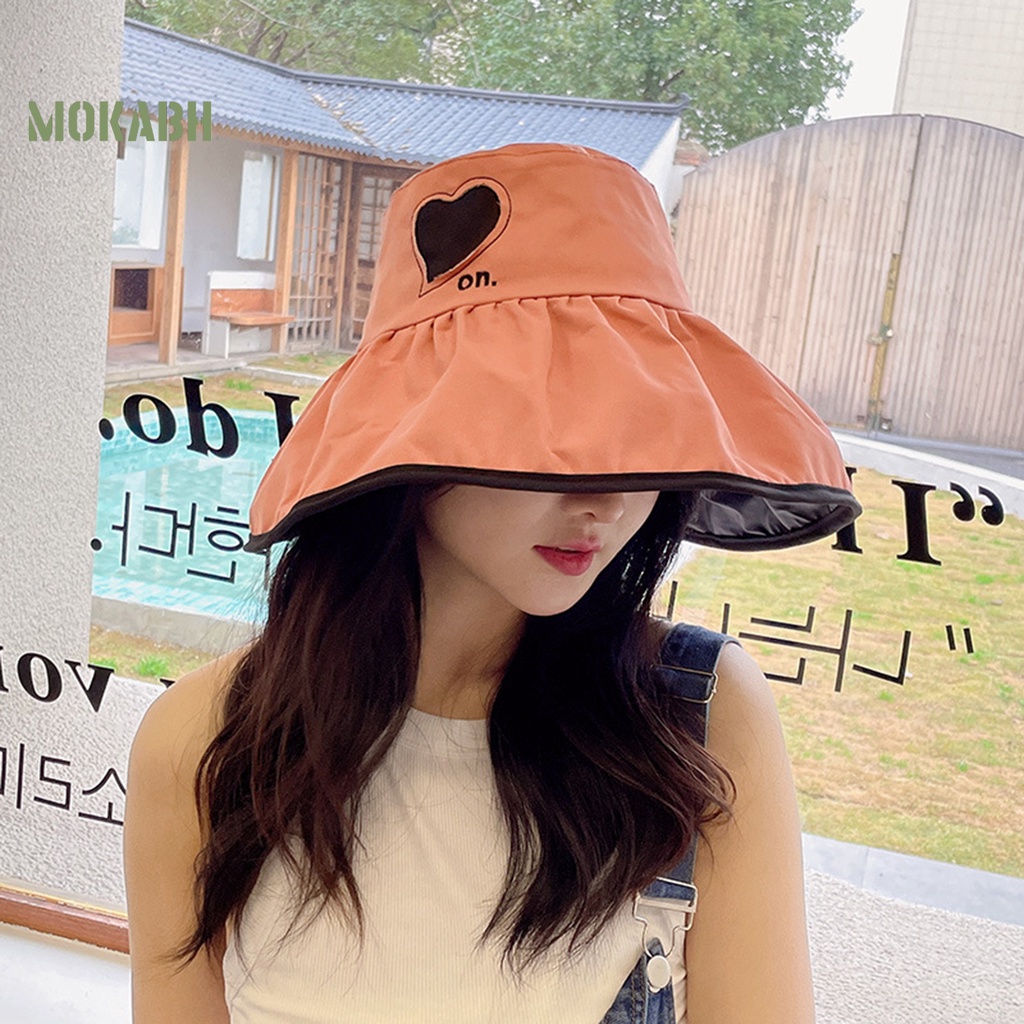 Nón Vành Rộng Chống Nắng Chống Gió Cố Định Trái Tim Màu Sắc Tương Phản Trọng Lượng Nhẹ Dành Cho Nữ