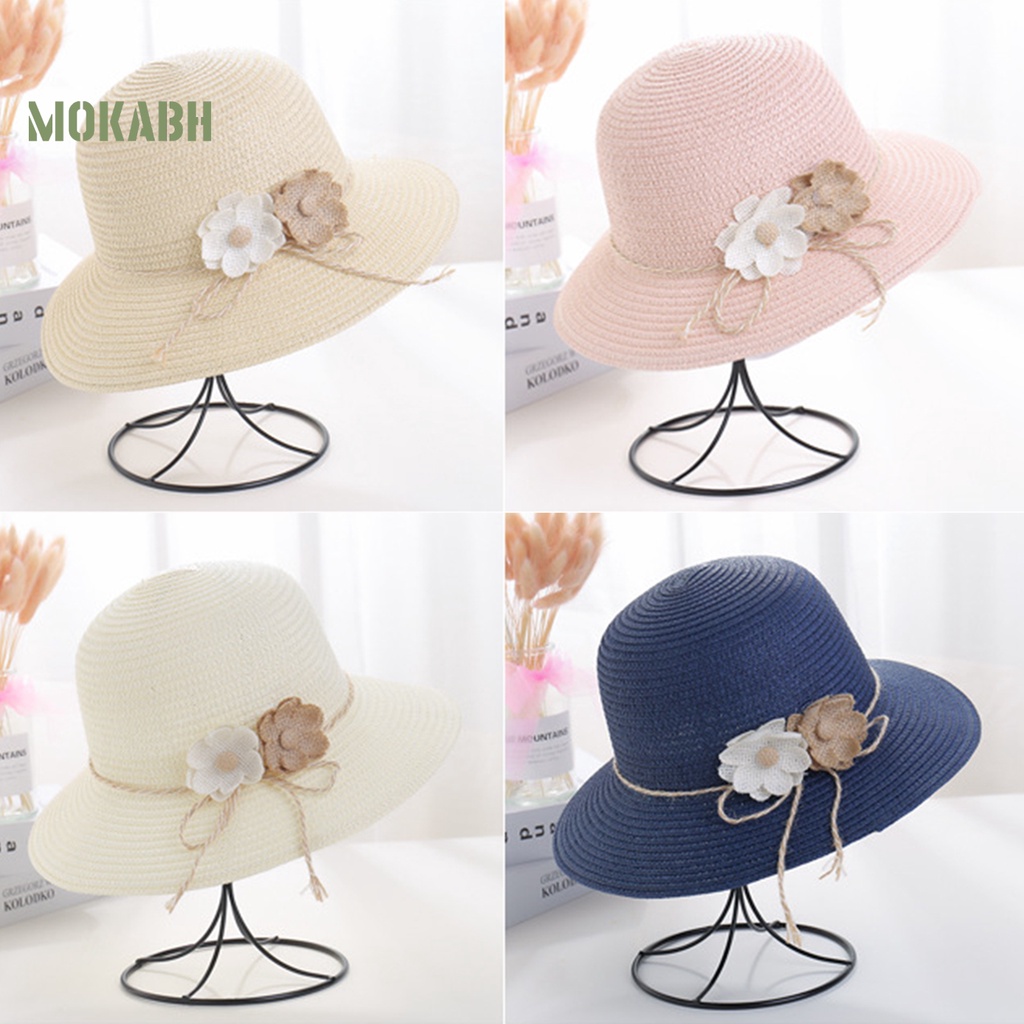[Mok Abh] Mũ Rơm Chống Gió Thấm Hút Mồ Hôi Đính Hoa Có Thể Gấp Gọn Dùng Ở Ngoài Trời