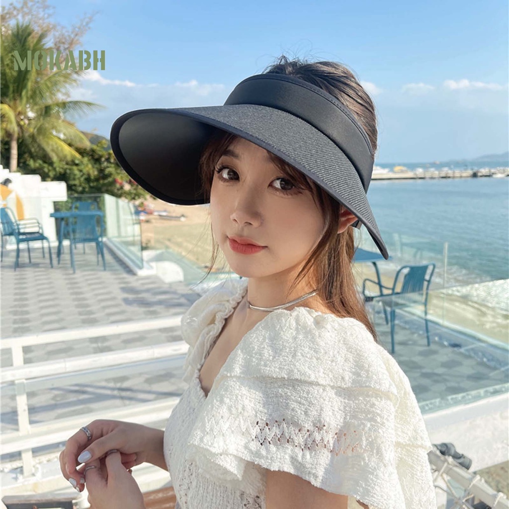 [Mok Abh] Mũ Rơm Chống Nắng Hở Chóp Thoáng Khí Có Khóa Cài Hai Lớp Có Thể Điều Chỉnh Chống Nắng Ngoài Trời Cho Nữ