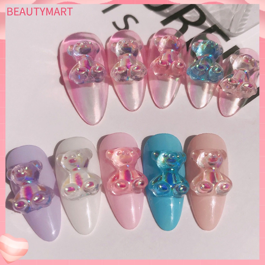 Set 12 Phụ Kiện Trang Trí Móng Tay Nghệ Thuật Hình Gấu 3D Dễ Thương DIY