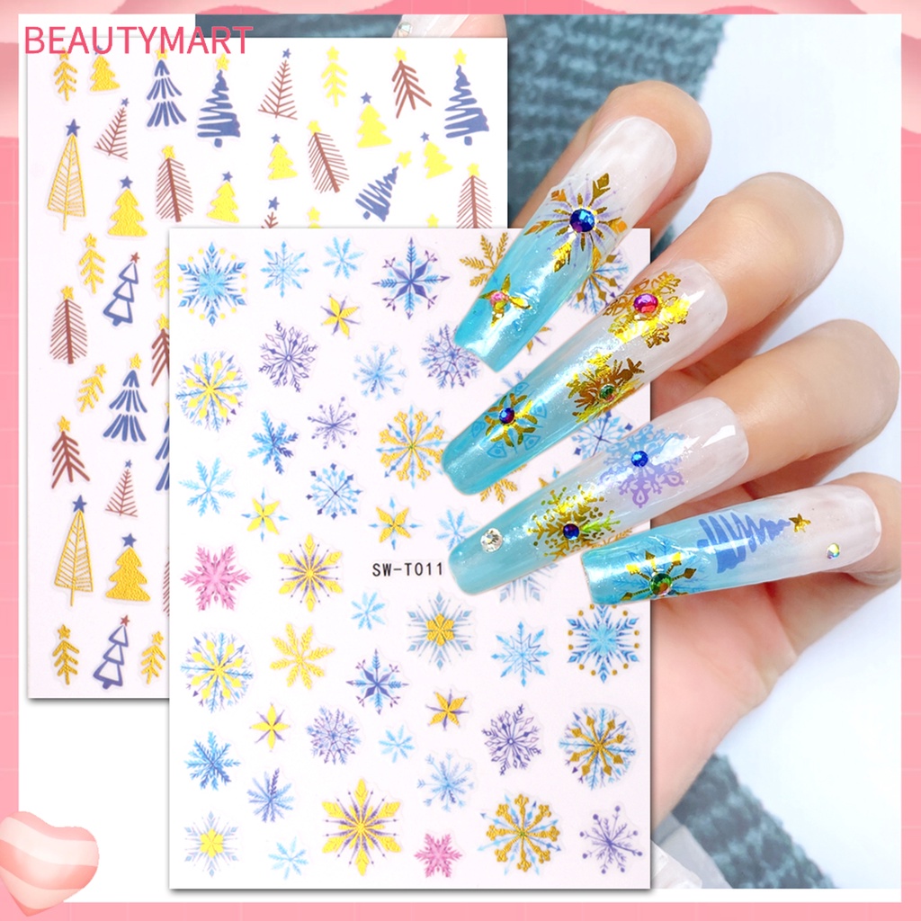 Miếng Dán Móng Tay Tự Dính Không Phai Màu Sắc Tinh Tế Chống Nước Có Thể Tháo Rời Họa Tiết Bông Tuyết Giáng Sinh DIY