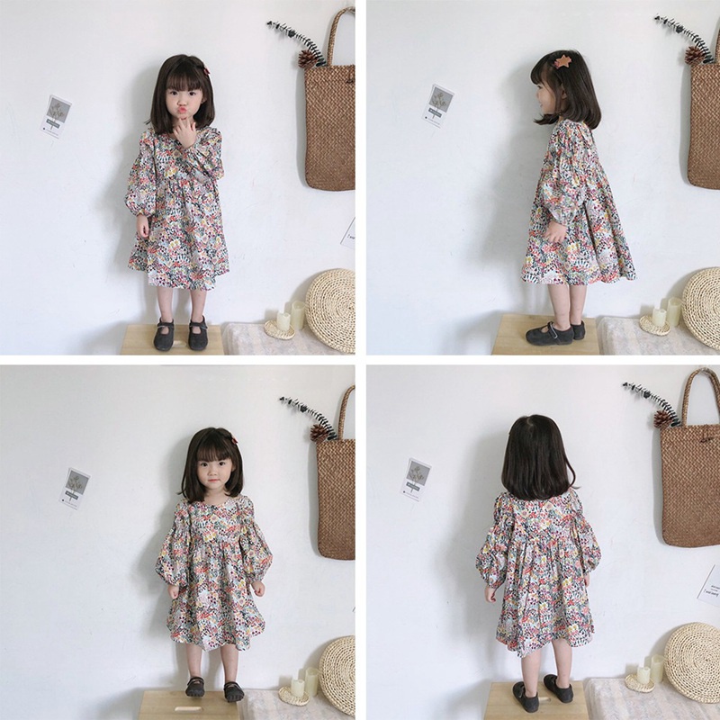 Đầm Công Chúa Cotton Tay Dài In Hoa Thời Trang Xuân Hạ Mới Cho Bé Gái