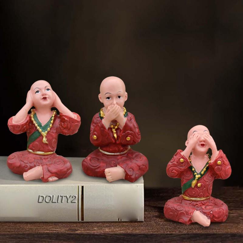 [Dolity2] 3 Bức Tượng Chú Tiểu Điêu Khắc Để Bàn Trang Trí Nhà Cửa
