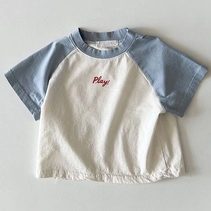 Áo Thun Tay Ngắn Chất Liệu 100% Cotton Mỏng Phối Màu Tương Phản Cho Bé
