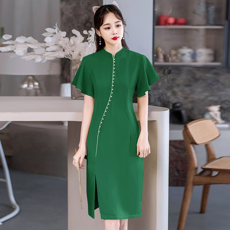 Sườn Xám Cách Tân Tay Ngắn Chất Chiffon Phong Cách Trung Hoa Thời Trang Mùa Hè Mới Cho Nữ