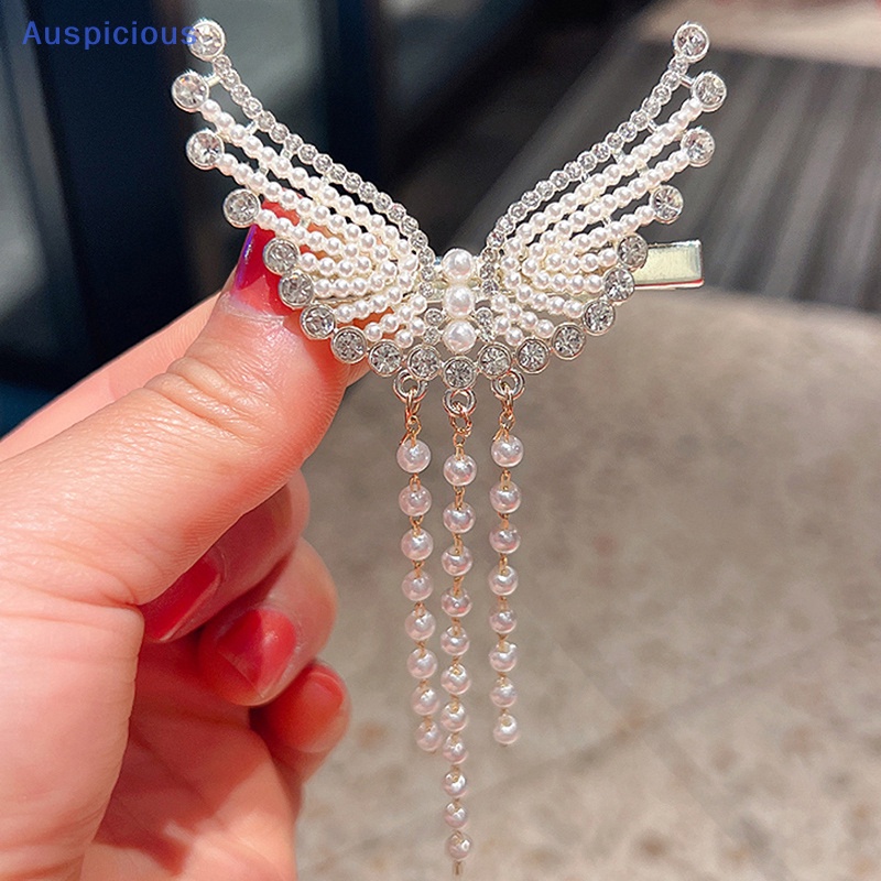 Kẹp Tóc Hình Cánh Bướm Đính Ngọc Trai / Kim Cương Giả Phối Tua Rua Lưng Cổ Tích Cho Nữ