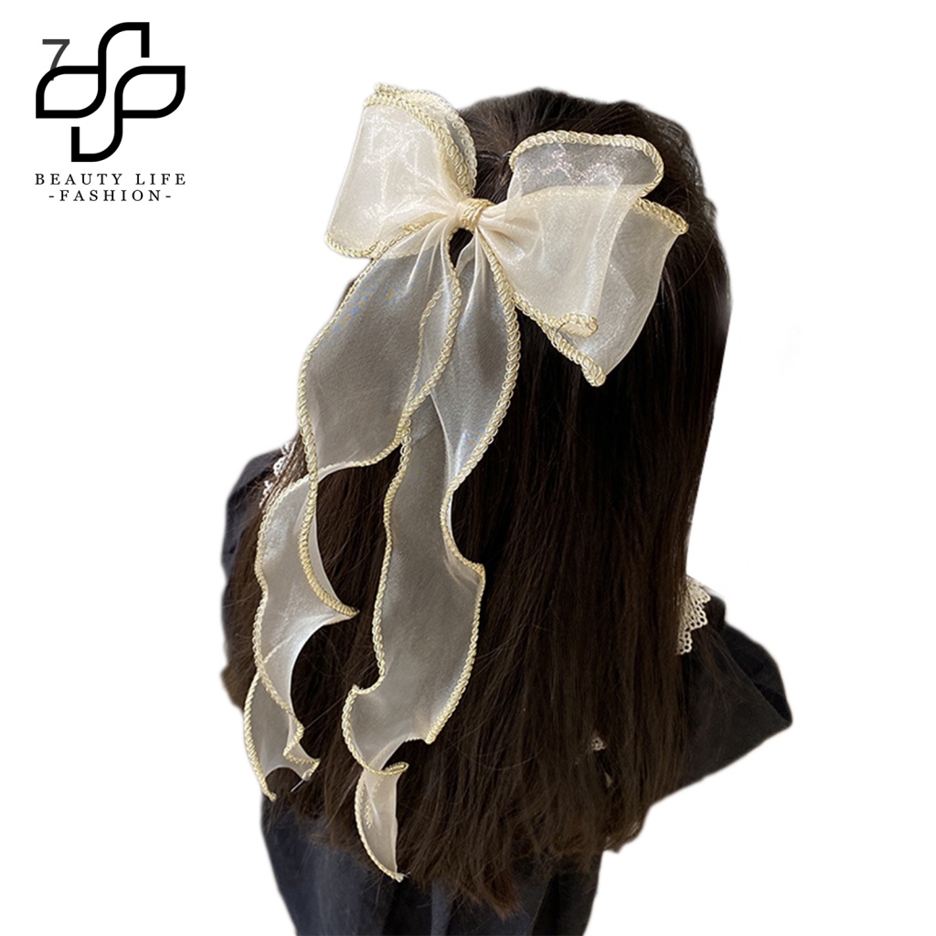 Kẹp Tóc Đính Nơ Lưới Dài Phong Cách Hàn Quốc Cho Nữ