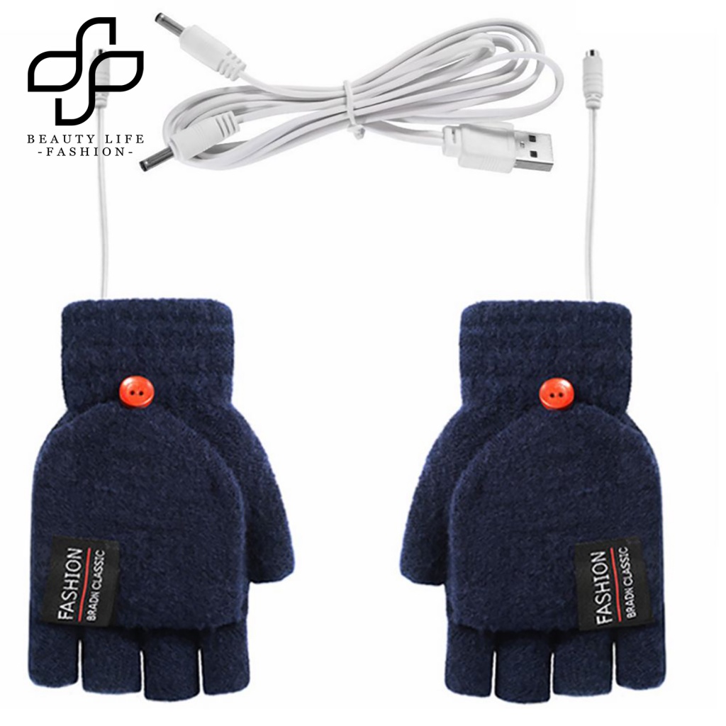 Đôi Găng Tay Hở Ngón Có Đèn Sưởi Ấm Sạc Cổng USB Thời Trang Unisex