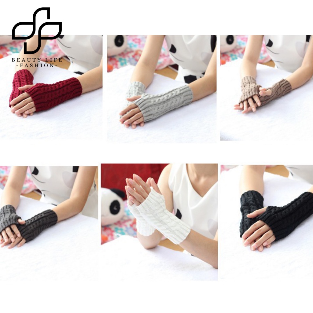 Găng Tay Len Dài Hở Ngón Dày Dặn Giữ Ấm Mùa Đông Cho Nam Và Nữ