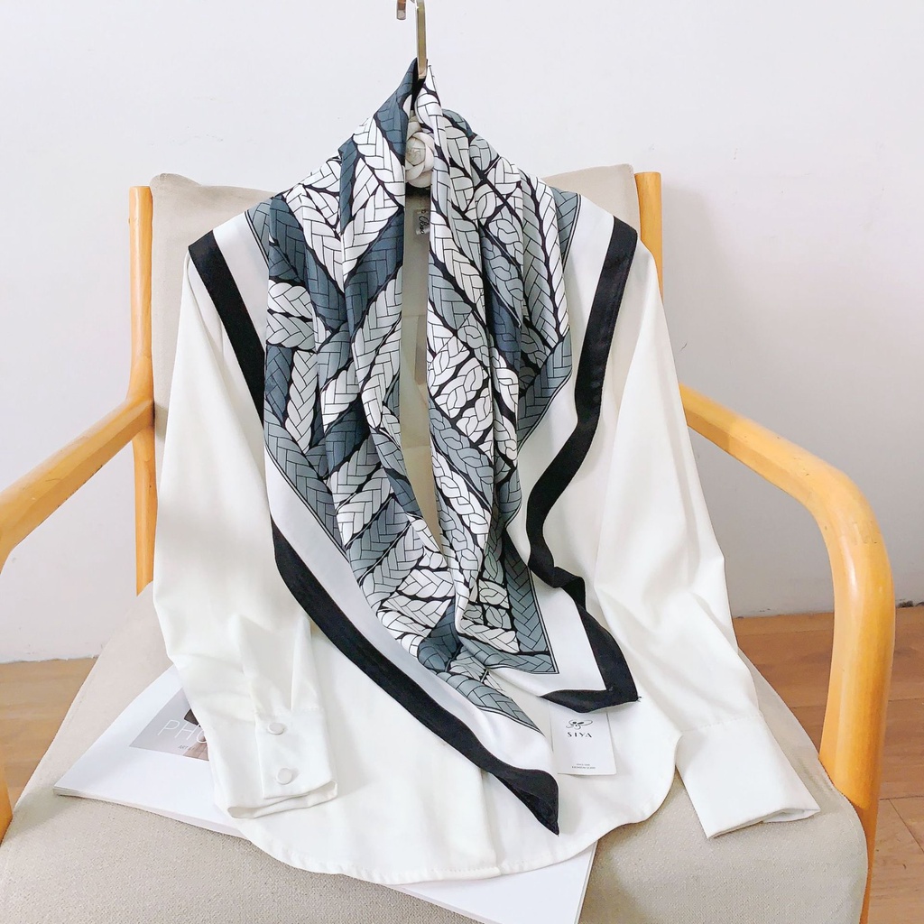 Khăn Choàng Satin Vuông 90 * 90cm Họa Tiết Màu Tương Phản Phong Cách Phương Tây