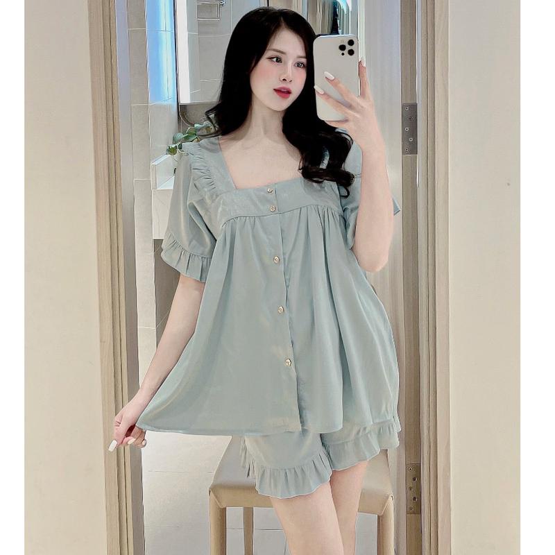 Đồ bộ nữ pijama lụa gấm đùi mặc nhà tiểu thư dễ thương KOSAVA