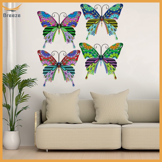Set 4 Bươm Bướm 3d Nhiều Màu Treo Tường Trang Trí Sân Vườn