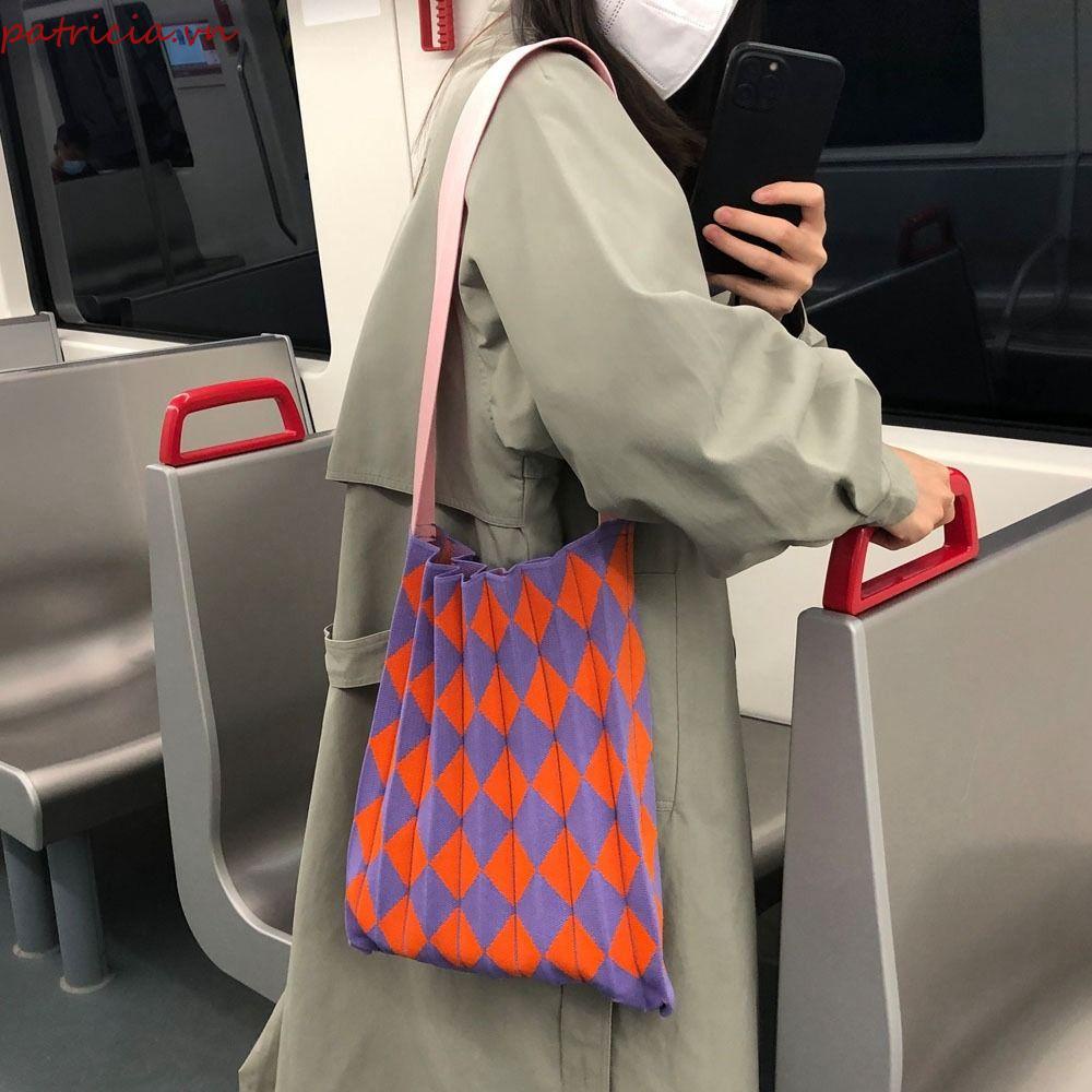 Túi Tote Đeo Vai / Xếp Nếp In Họa Tiết Hình Thoi Kiểu Vintage Thời Trang Mùa Hè Cho Nữ