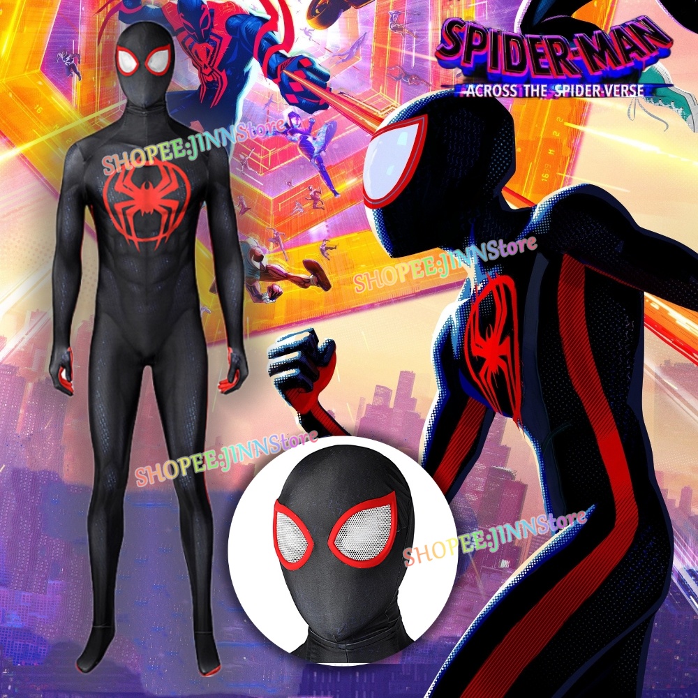 - JN - Spider-Man: Across the Spider-Verse Cosplay Costume Miles Morales cosplay Quần áo bó sát trang phục siêu anh hùng mặt nạ + Quần áo bó sát