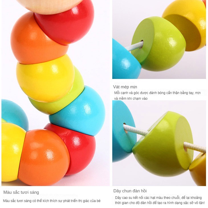 Đồ Chơi Sâu Gỗ Xoắn Nhiều Màu Phát Triển Trí Tuệ Cho Trẻ Em