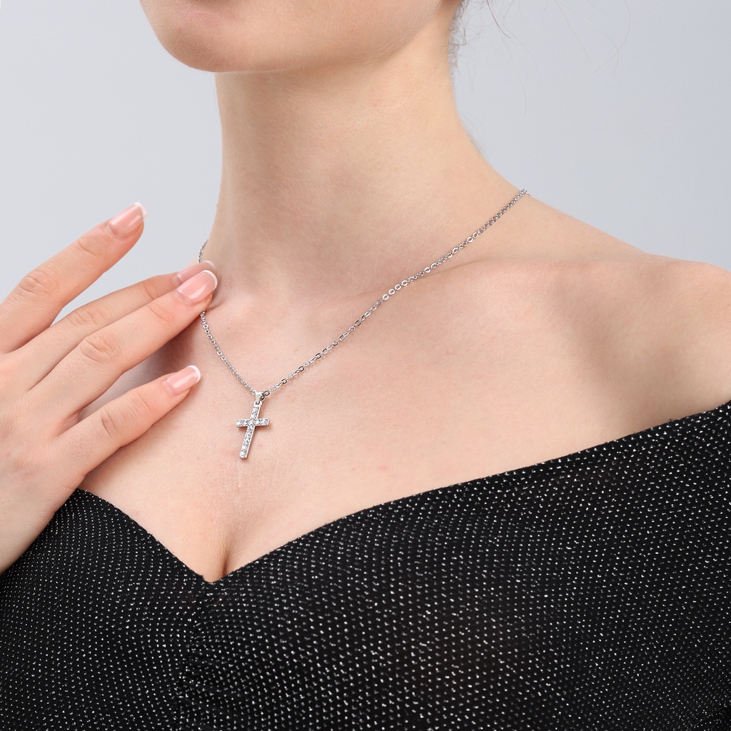 Vòng cổ Kim Loại Mỏng Mặt Thánh Giá Đính Đá Phong Cách Retro Cho Nữ