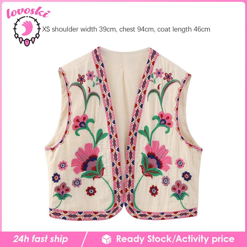 [Lovoski] Áo Crop Top Không Tay Thêu Hoa Phong Cách Cổ Điển Dành Cho Nữ