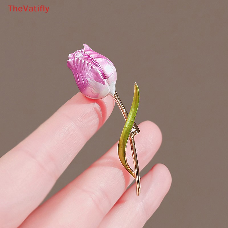 [Thevalifly] Ghim Cài Áo Hình Hoa Tulip Tráng Men Thanh Lịch Cá Tính Dành Cho Nữ Văn Phòng Bán Chạy