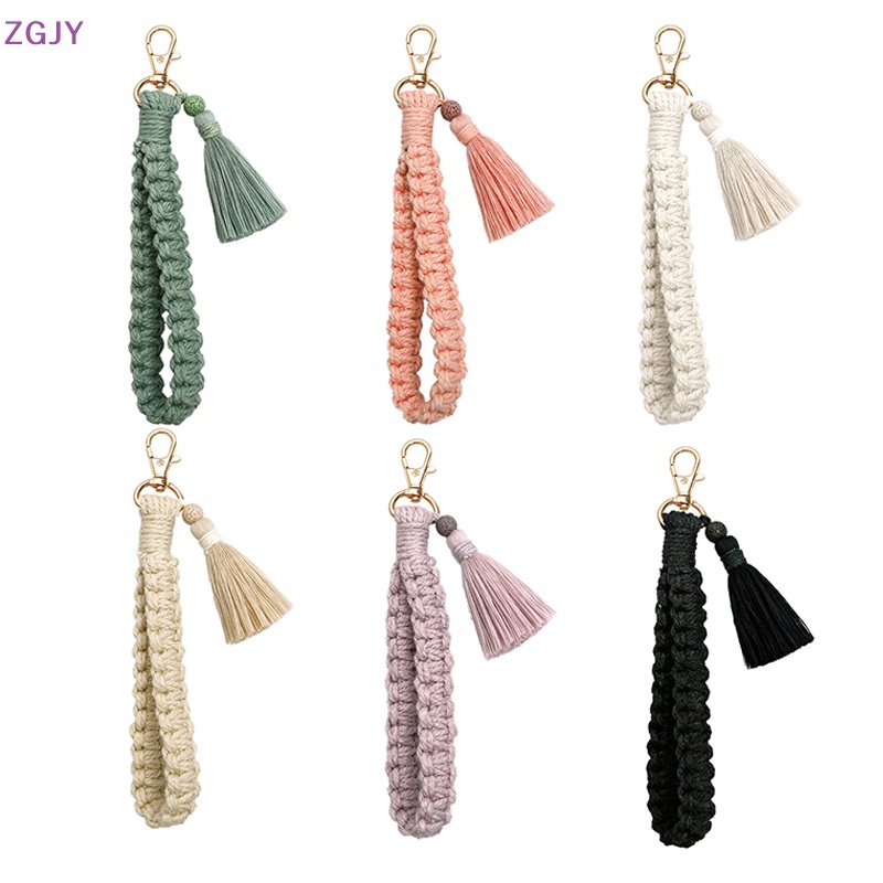 Móc Khóa Macrame Dây Cotton Bện Đính Đá Nham Thạch Phong Cách Boho Sáng Tạo Dành Cho Nữ Mới