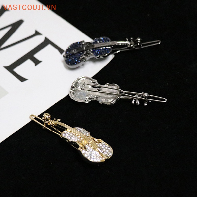 Kẹp Tóc Kim Loại Đính Đá Hình Đàn Violin Thời Trang
