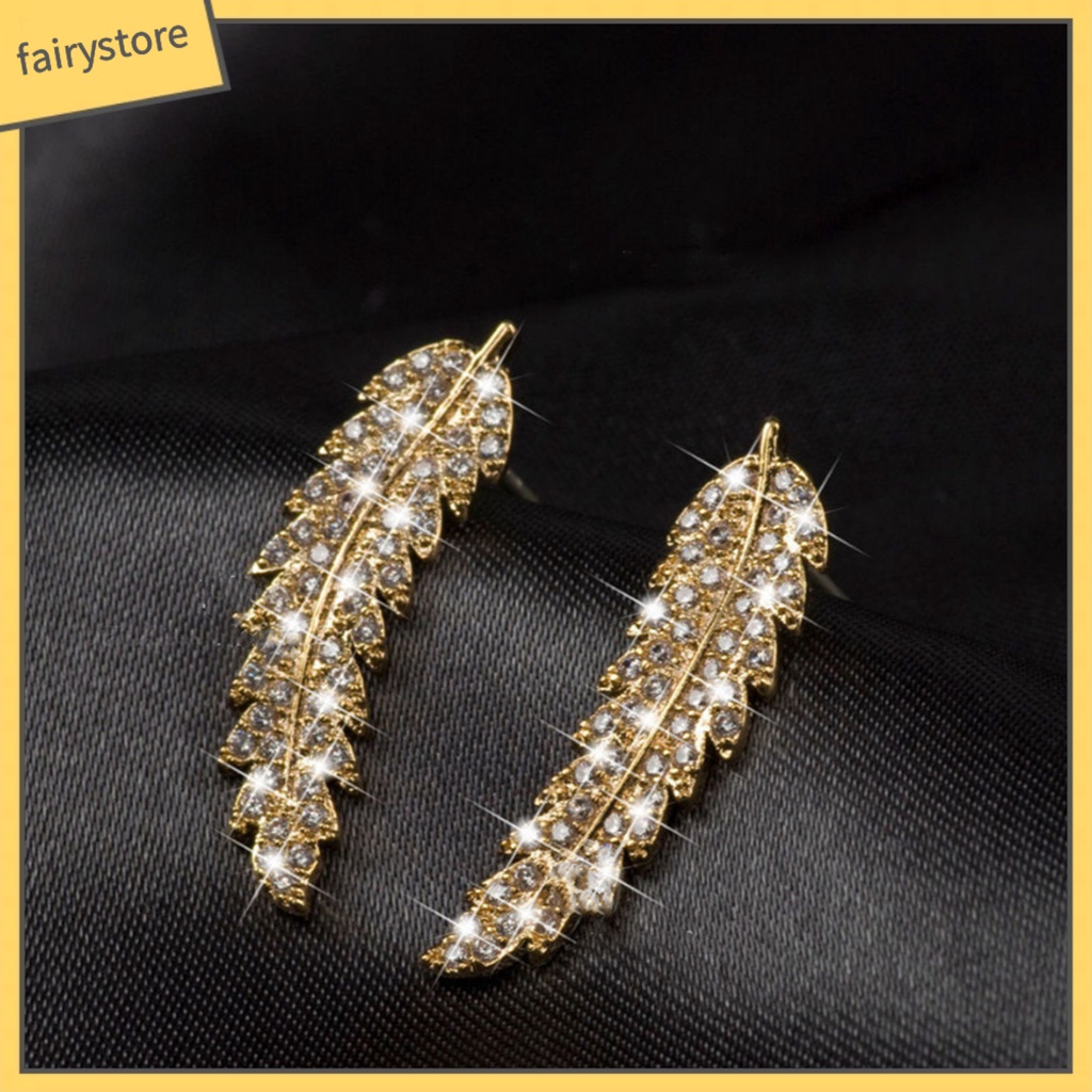 1 Đôi Bông Tai Hình Chiếc Lá Đính Đá Zircon Lấp Lánh Dành Cho Nữ